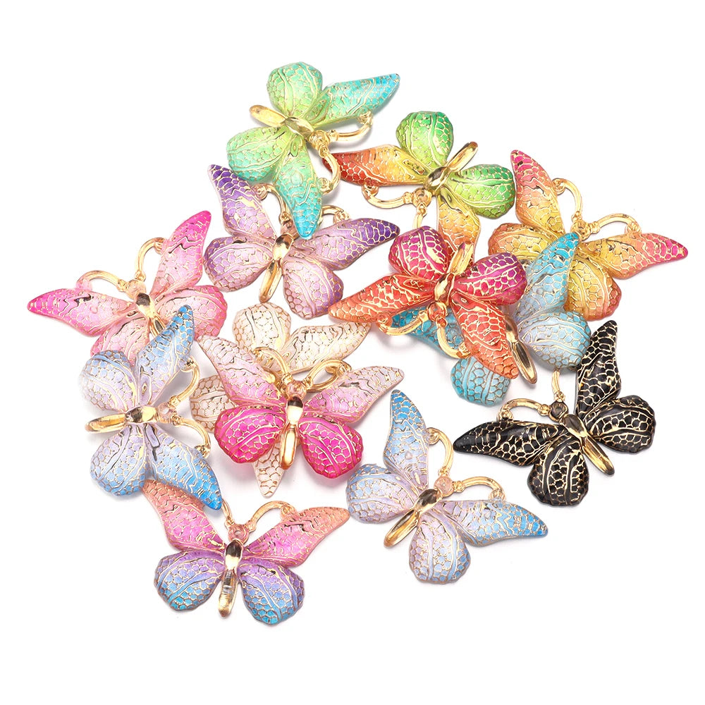 Acrylic Butterfly Beads – 25x38mm Gradient Charms for DIY Jewelry Making
