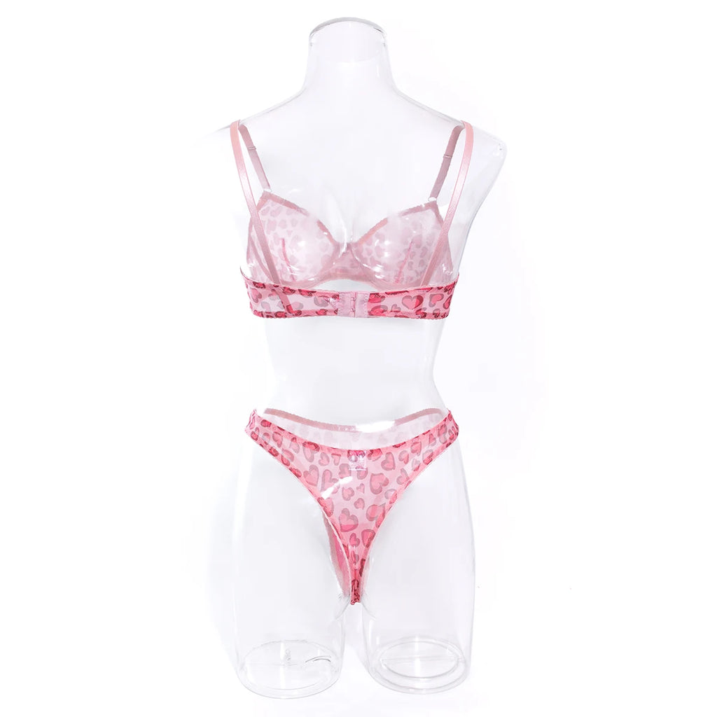 Polka Dot Mesh Lingerie Set – Sheer Underwire Bra and G-String for Women