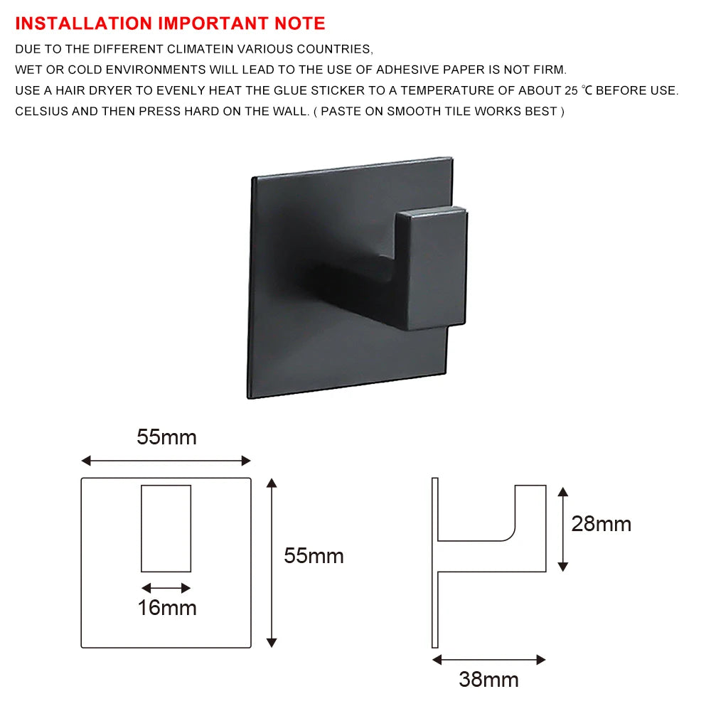 Adhesive Wall Hooks – Heavy Duty Black Hangers for Bathroom and Kitchen