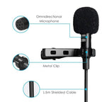 Portable Lavalier Lapel Microphone – 1.5m Wired Mic for Phone and Laptop