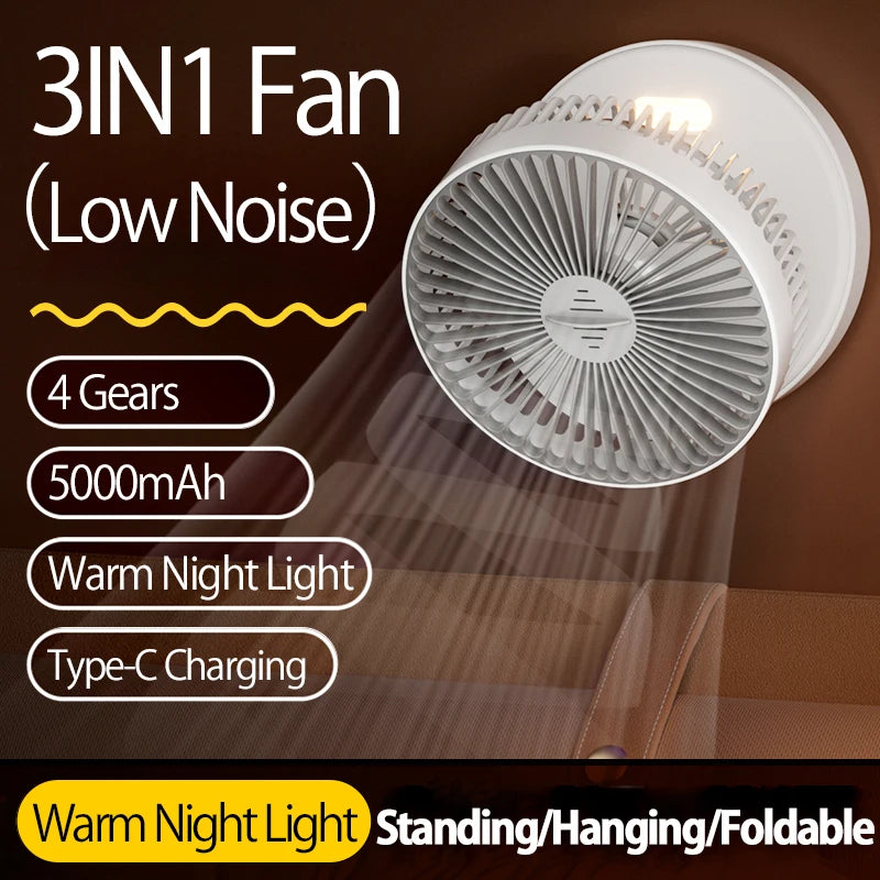 Rechargeable 3-in-1 Portable Fan – Multifunctional Cooling for Home and Travel