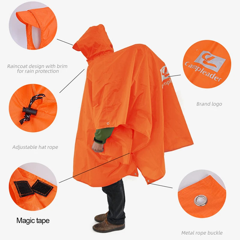 3-in-1 Waterproof Rain Poncho – Hooded Rainwear for Camping and Hiking