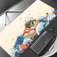 Wave and Sushi Desk Mat – Non-Slip Rubber Mouse Pad for Office and Gaming