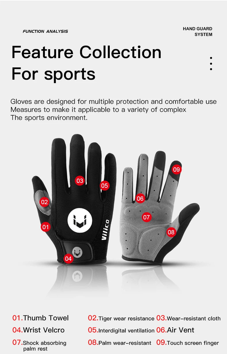 Anti-Slip Full Finger Cycling Gloves – Breathable MTB Gear for Men and Women