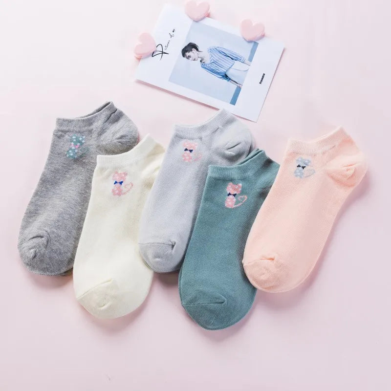 Cute Cat Ankle Socks – Cartoon Animal Kitten Cotton Hosiery for Women