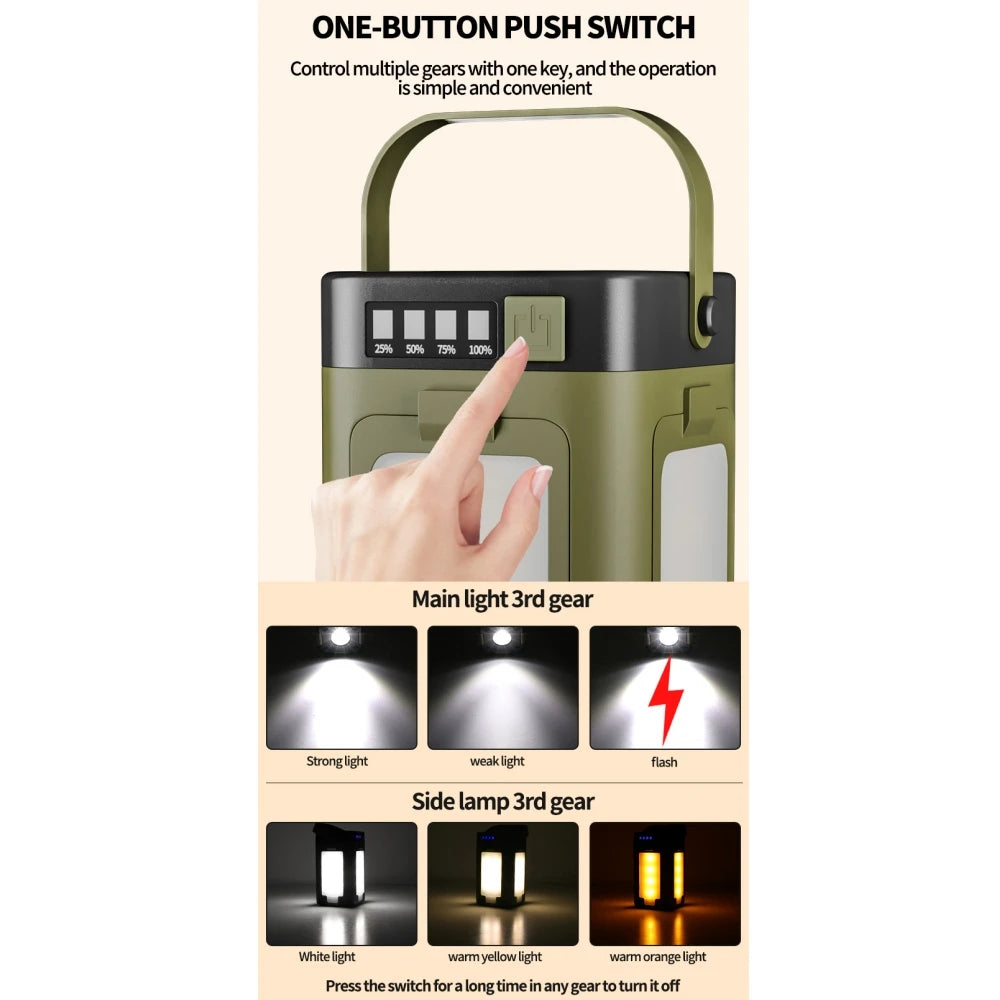 Foldable Solar Camping Light – 2000mAh Power Bank for Outdoor Hiking Tent