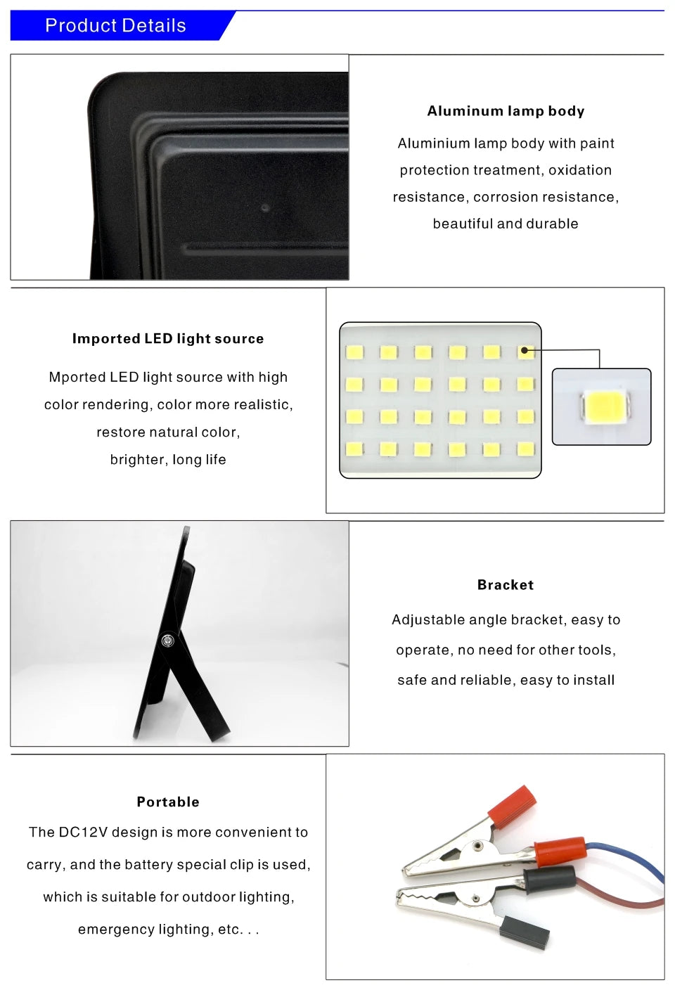 12V LED Flood Light – IP66 Waterproof Outdoor Spotlight for Camping and Marine