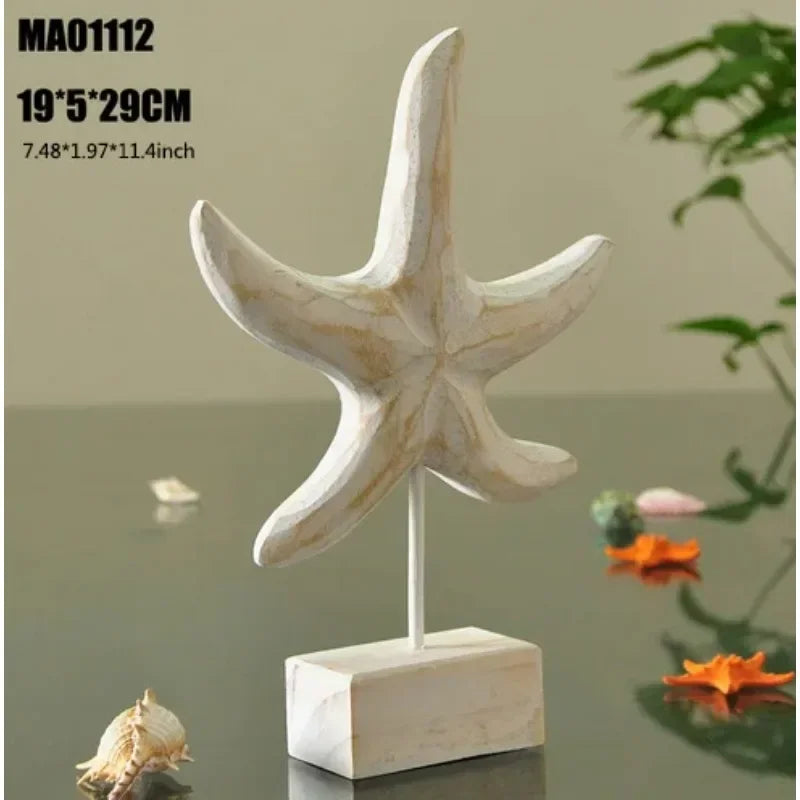 Wooden Marine Ornament Set – Nautical Starfish Decor for Coastal Home Living