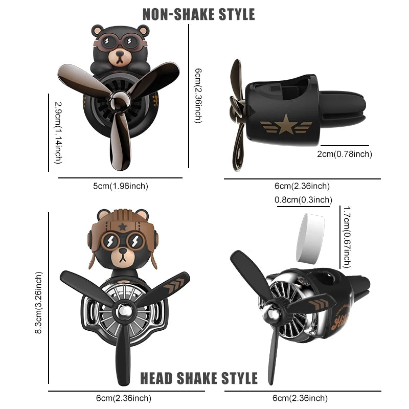 Pilot Bear Car Air Freshener – Cartoon Vent Clip for Interior Decoration