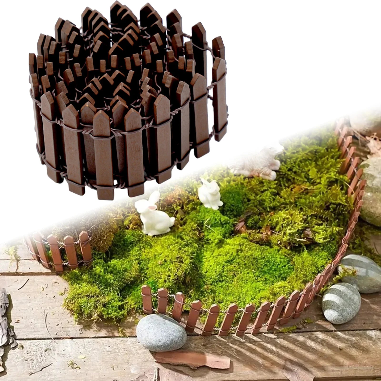 Mini Wooden Picket Fence – 100cm Garden Edging for Fairy Landscapes and Crafts