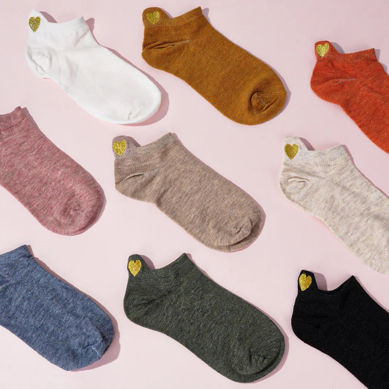 Embroidered Heart Ankle Socks – Cute Cotton Casual Footwear for Women
