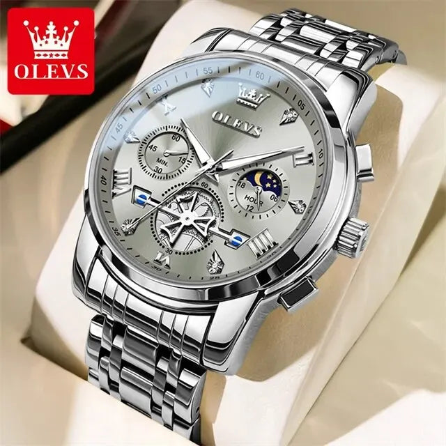 Quartz Chronograph Watch – Moon Phase Luminous Wristwatch for Men