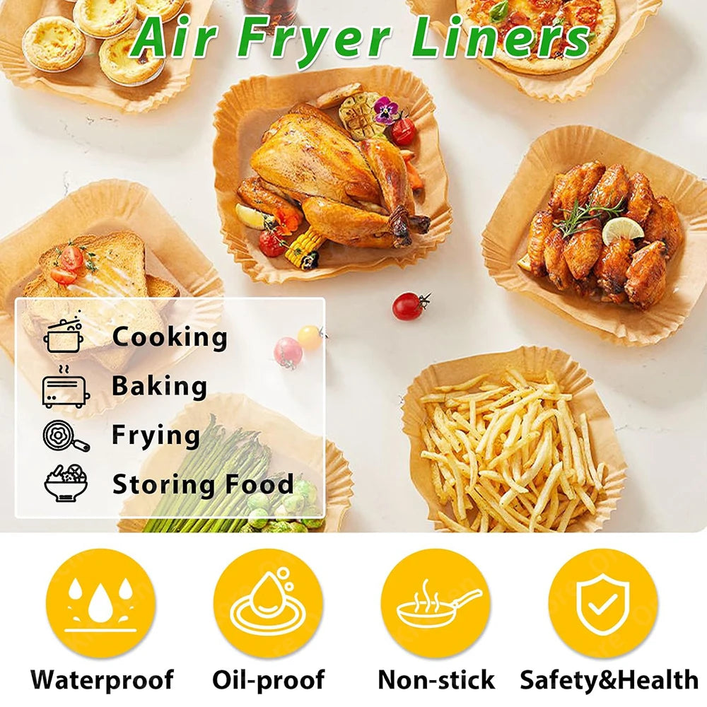 Square Parchment Paper Liners – 23cm Non-Stick Sheets for Air Fryer Roasting