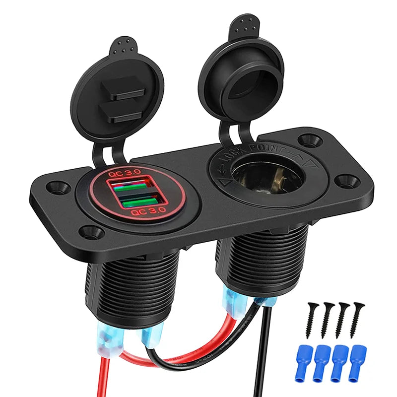 Dual USB Socket Panel – Waterproof QC3.0 Quick Charge for Car Boat RV