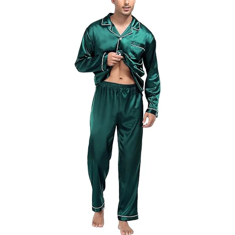 Silk Long Sleeve Pyjama Set – Plus Size Sleepwear for Men