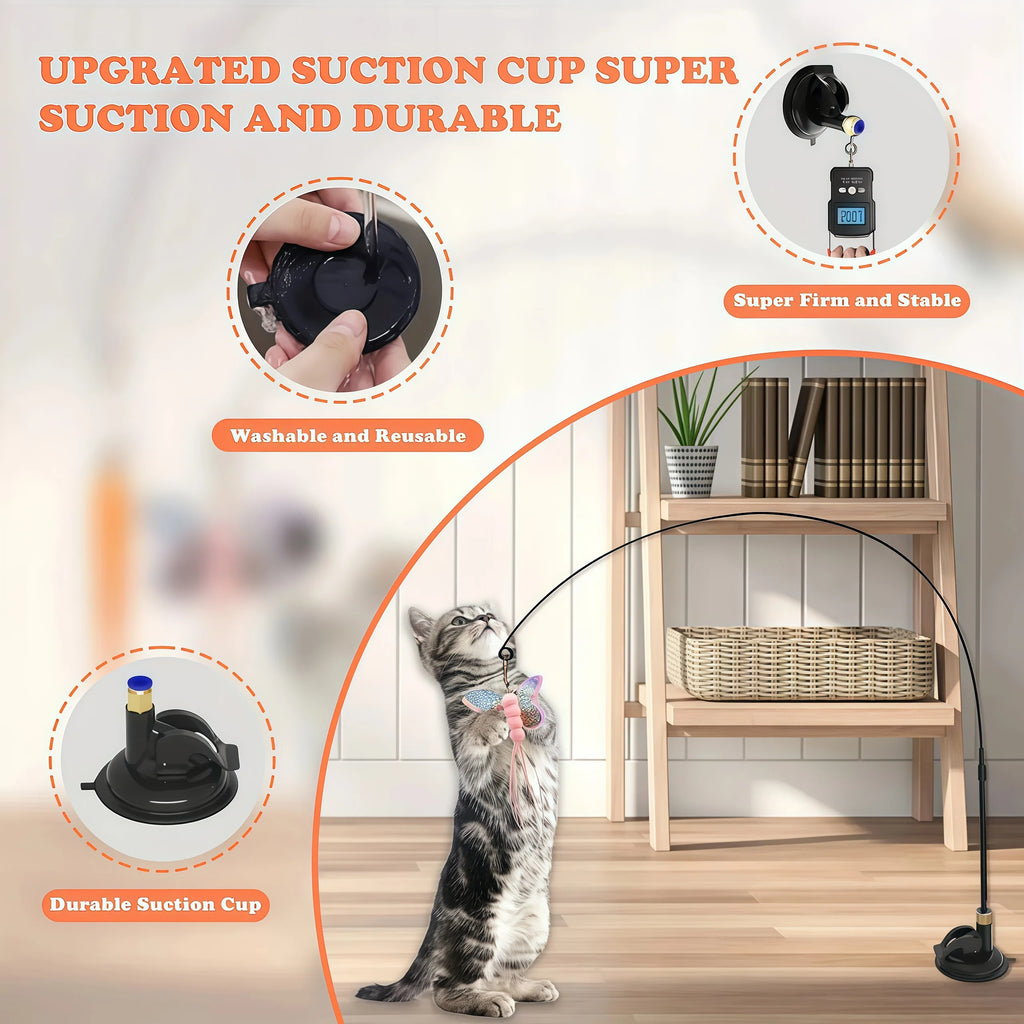 Feather Cat Teaser Wand – Suction Cup Interactive Toy for Indoor Exercise