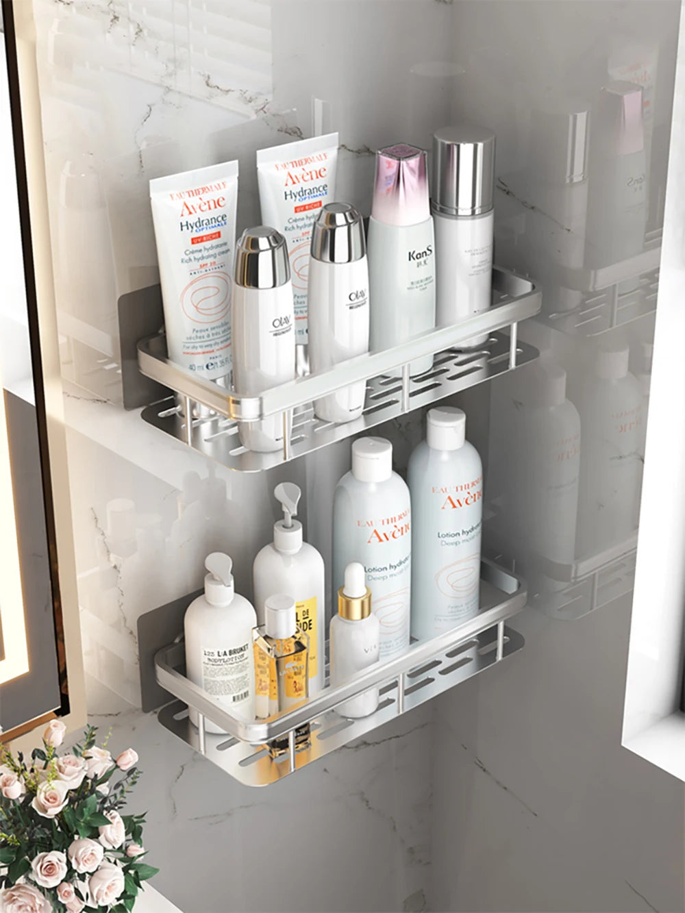 Adhesive Corner Shower Shelf – No Drill Wall Storage for Bathroom Organization