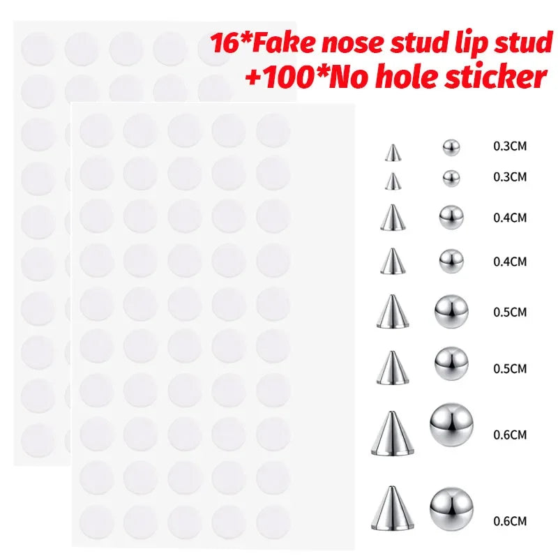Fake Body Piercing Set – Adhesive Studs for Nose Lips and Eyebrows