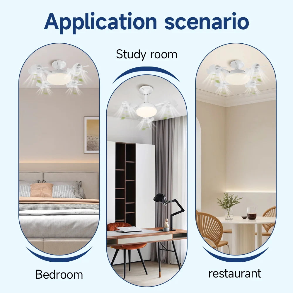 Silent Ceiling Fan Light – Remote Controlled E27 Lamp for Bedroom Living Room