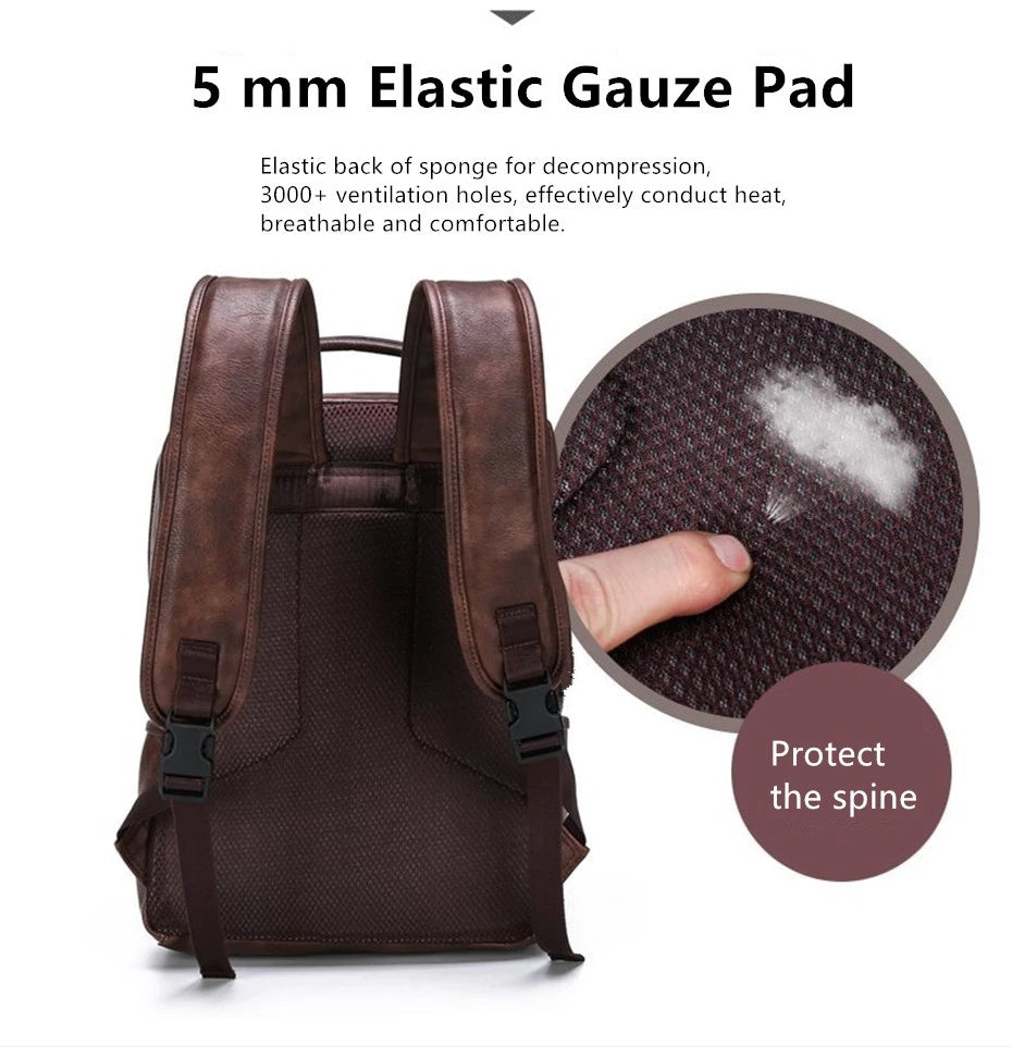 Split Leather Laptop Backpack – Large 14 Inch Travel Bag for Men