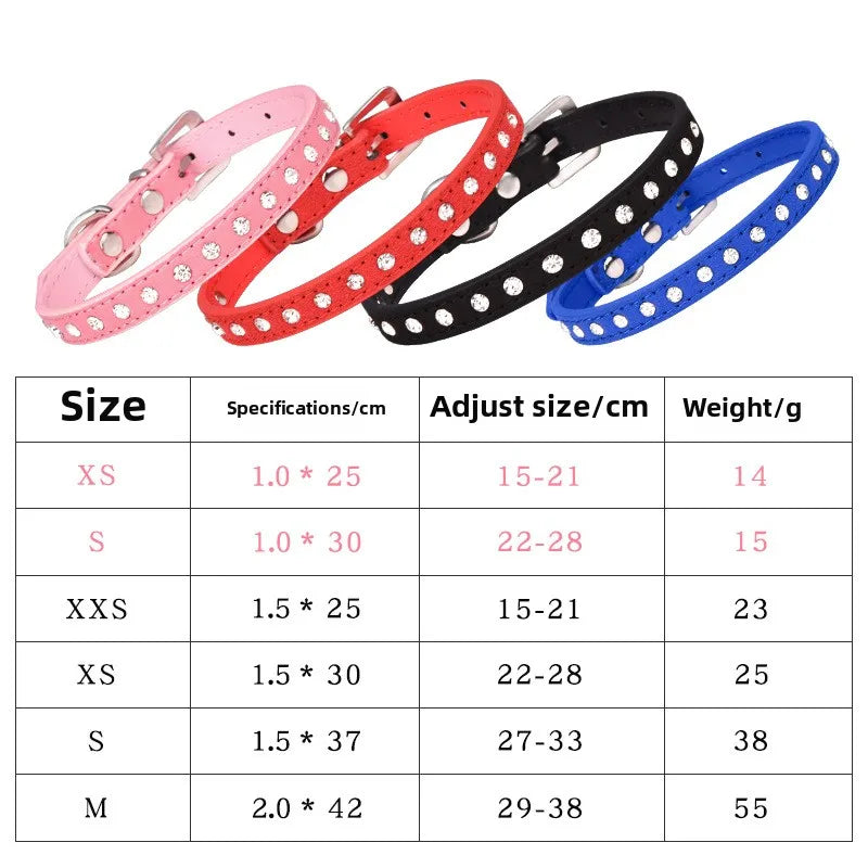 Rhinestone Leather Dog Collar – Adjustable Pet Accessory for Small and Medium Pets