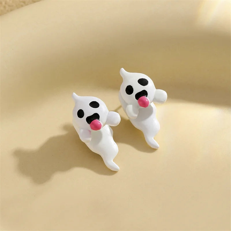 Glow in the Dark Ghost Stud Earrings – Fluorescent Jewelry for Halloween
