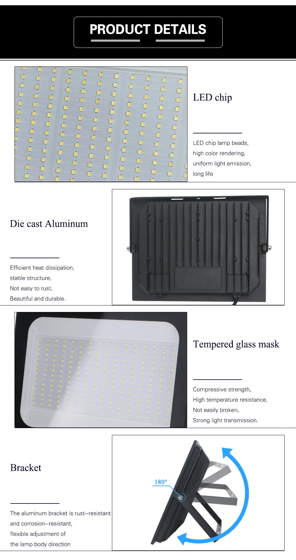 LED Flood Light – IP66 Waterproof Spotlight for Outdoor Garage and Street