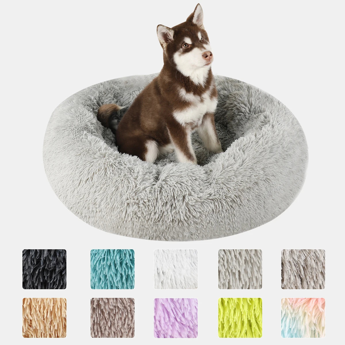 Plush Donut Dog Bed – Large Round Fluffy Kennel for Winter Pet Comfort