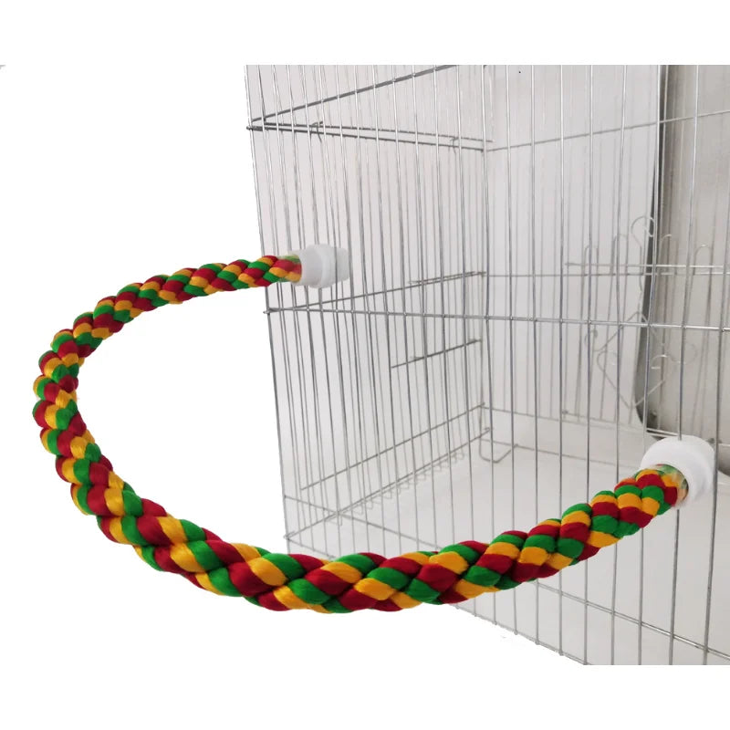 Woven Rope Parrot Toy – Bendable Multi-color Chew Perch for Parakeets