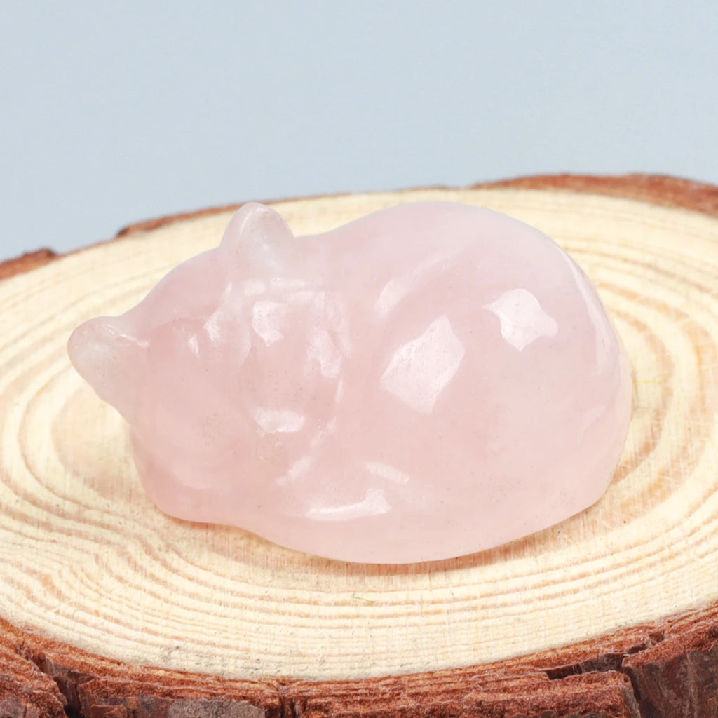 Carved Crystal Cat Figurine – Natural Stone Animal Statue for Home Decor