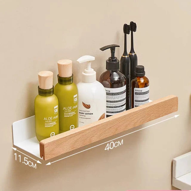 Corner Bathroom Shelf – Solid Wood Wall Mounted Organizer for Shower Storage