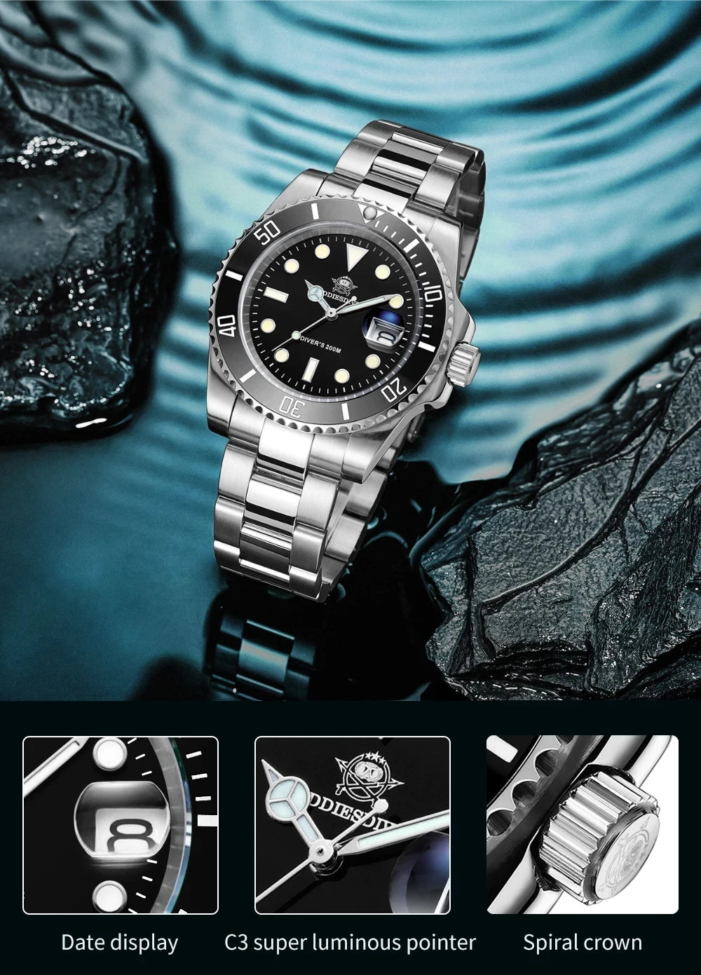 ADDIESDIVE Quartz Dive Watch – Stainless Steel Ceramic Bezel for Scuba Diving