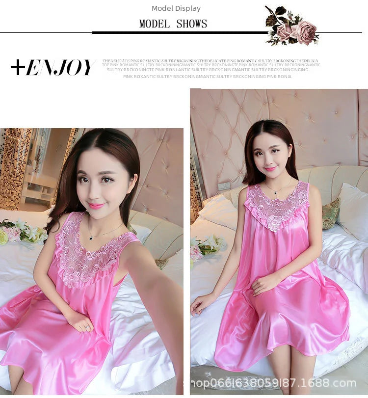 Ice Silk Sleep Dress – Plus Size Women's Tank Nightgown for Summer Housewear