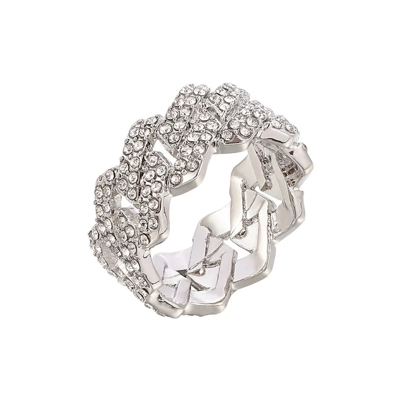 Iced Out Cuban Link Ring – Gold Plated CZ Band for Hip Hop Fashion