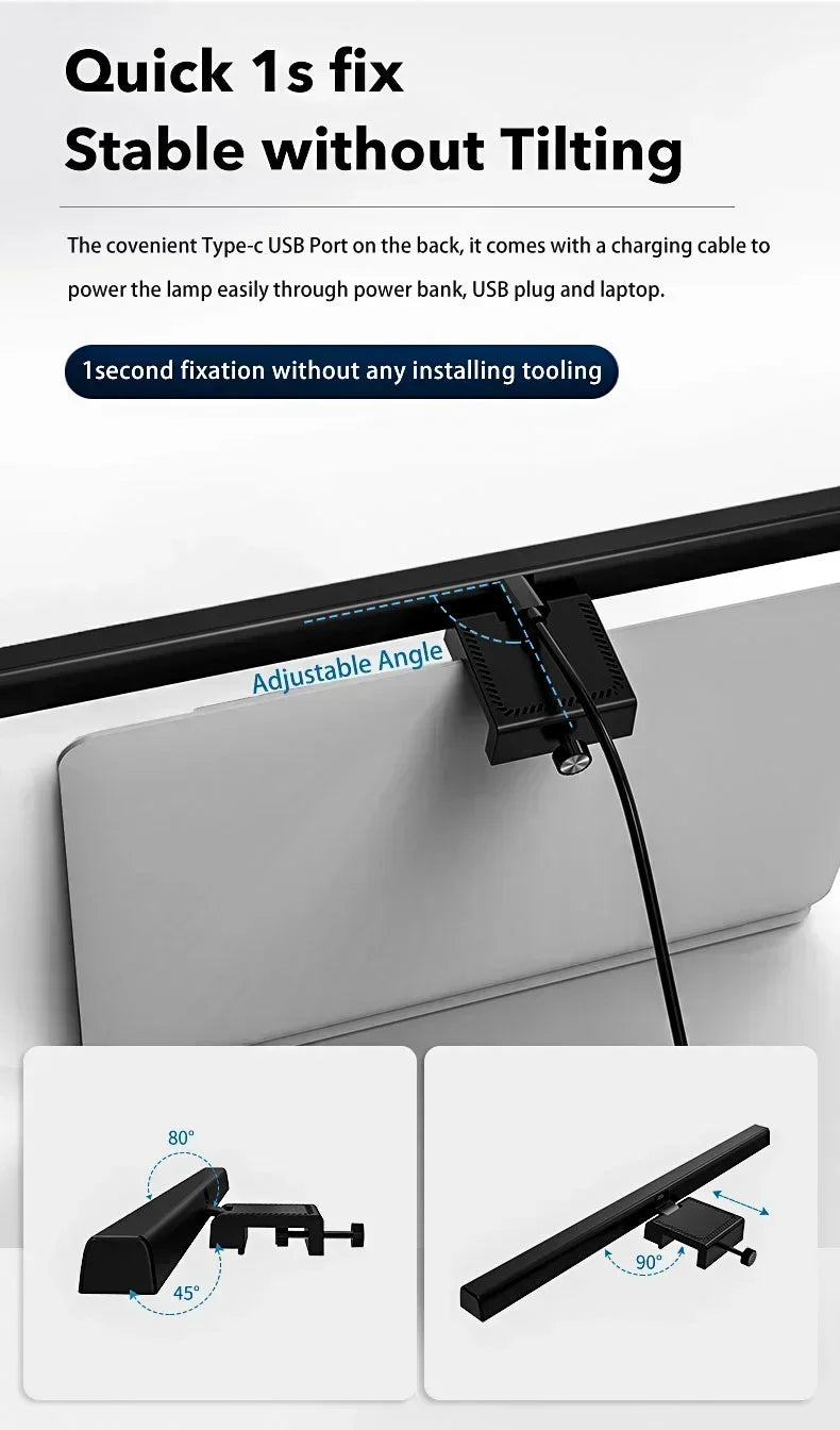 Dimmable LED Monitor Light Bar – Adjustable Desk Lamp for Reading and Study