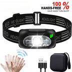 USB Rechargeable LED Headlamp – Motion Sensor Flashlight for Outdoor Camping