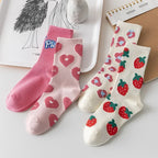 Cotton Strawberry Heart Crew Socks – Cute Women's Casual Fashion Hosiery