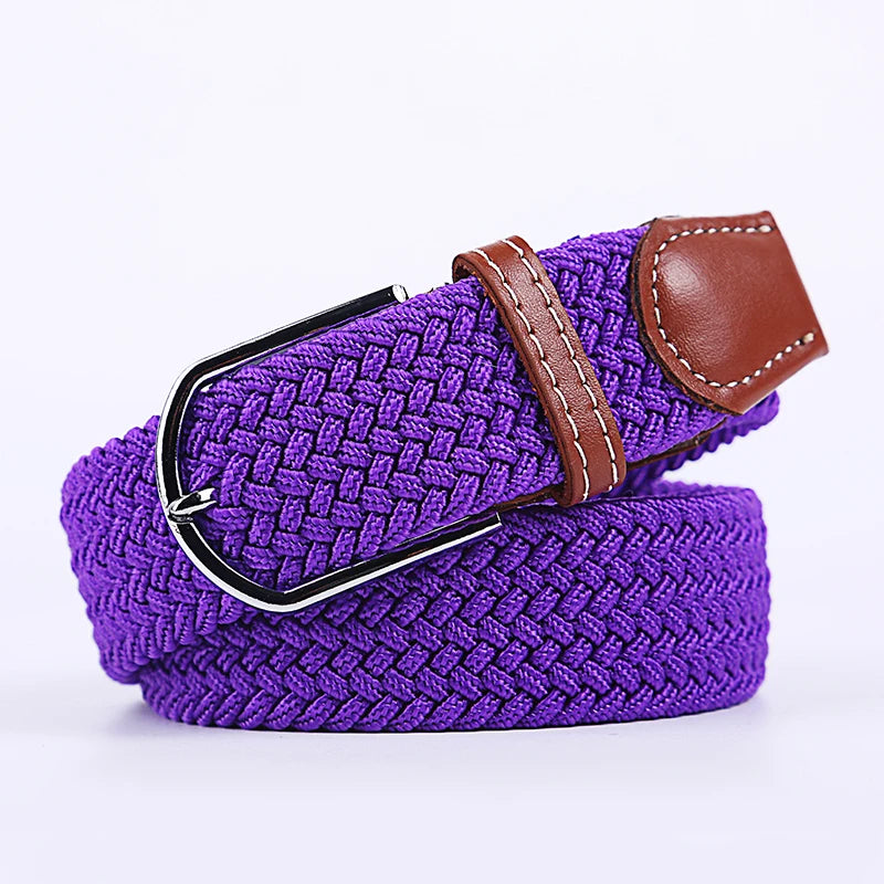 Woven Elastic Canvas Belt – Stretch Braided Buckle Strap for Casual Jeans