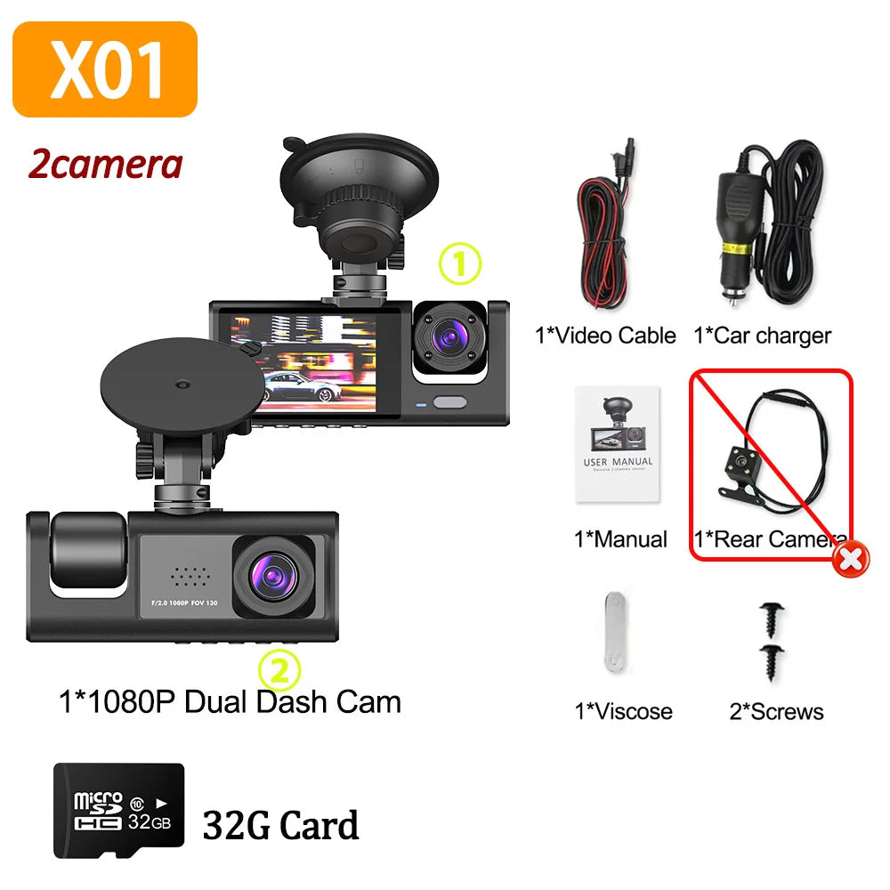 Triple Lens Dash Cam – 1080P Front and Rear Vehicle Recorder for Night Vision