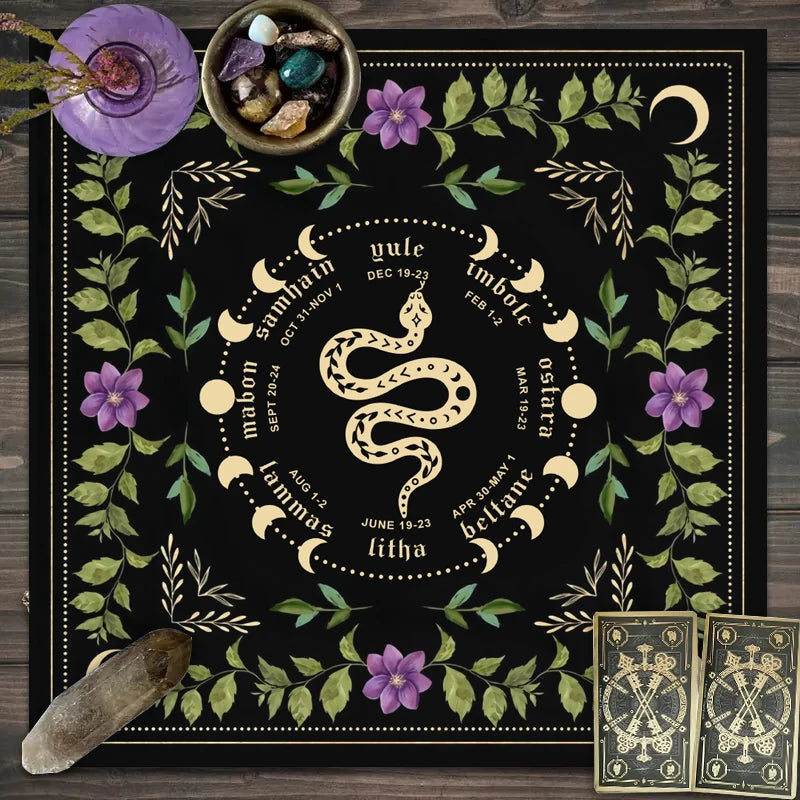 Snake Floral Tarot Tablecloth – Astrology Altar Decor for Divination Rituals
