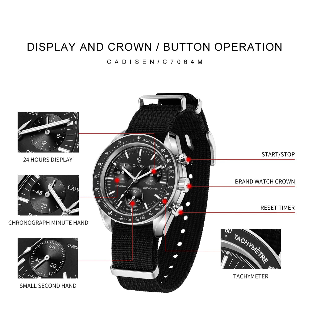 Cadisen Quartz Chronograph Watch – Sapphire Crystal for Men Business Formal