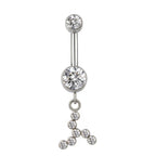 Silver belly button ring with clear cubic zirconia crystals and letter Y charm