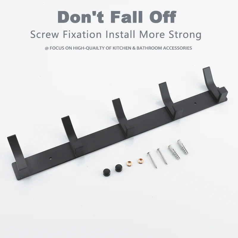Modern Aluminum Wall Hooks – Black Towel Hanger for Bathroom and Coat Storage