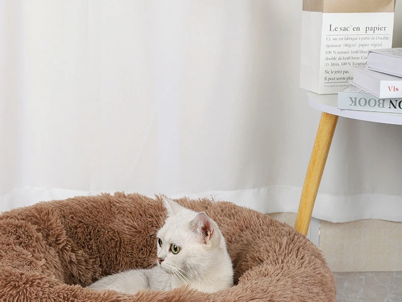 Plush Round Pet Bed – Warm Detachable Washable Nest for Cats and Small Dogs