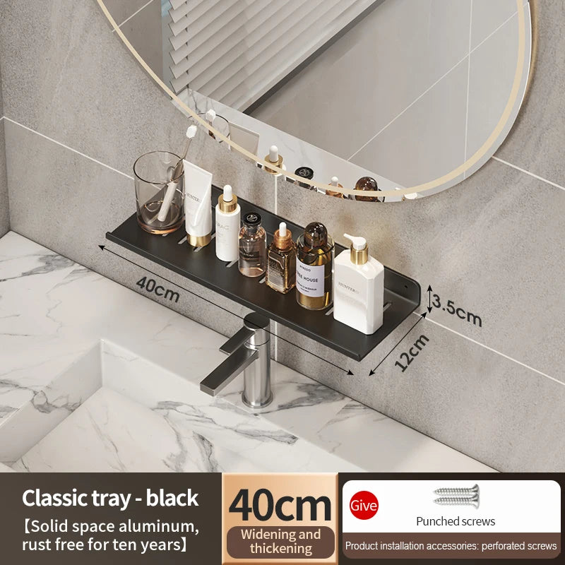 Aluminum Bathroom Wall Shelf – Punch-Free Storage for Kitchen and Toilet