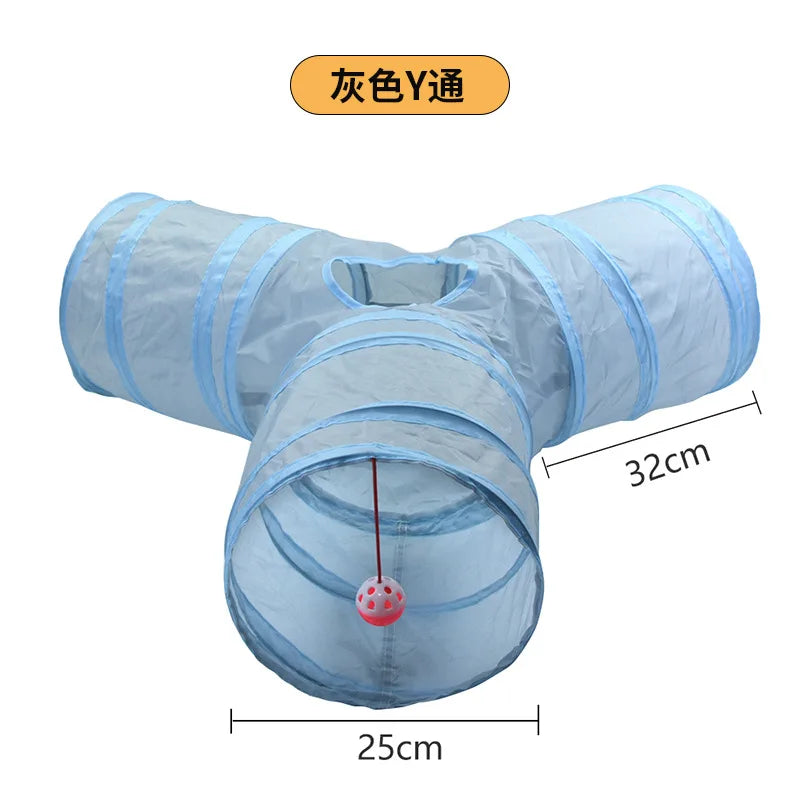 Collapsible Grey Cat Tunnel – Interactive Crinkle Toy for Pet Playtime