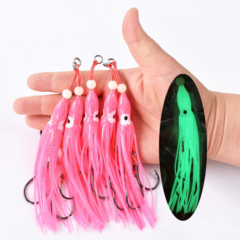 Soft Silicon Squid Lure – 12cm Double Assist Hook Rig for Saltwater Fishing