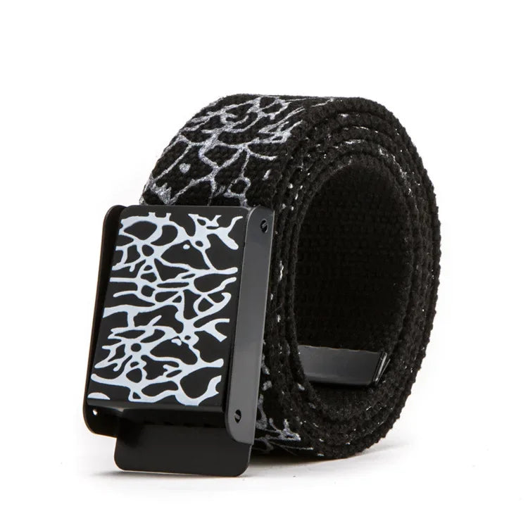 Graffiti Print Canvas Belt Pants – Unisex Streetwear for Casual Hip Hop Style