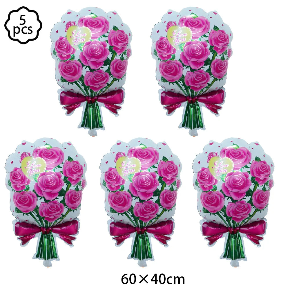 Red Rose Foil Balloon – Romantic Floral Decor for Valentine's Day Weddings