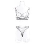 Polka Dot Mesh Lingerie Set – Sheer Underwire Bra and G-String for Women